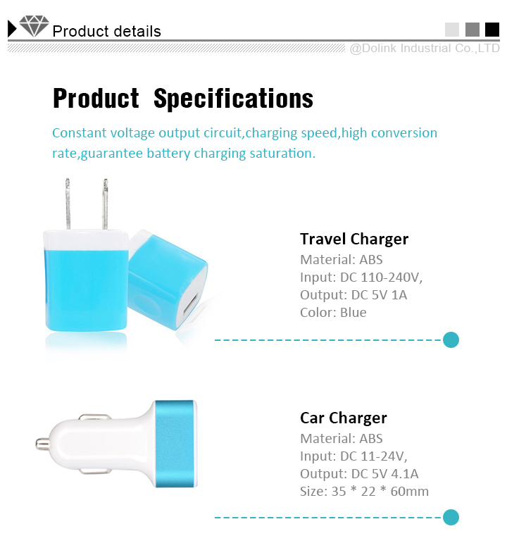 High quality wall usb charger + car usb charger electric car kit 12v/24v