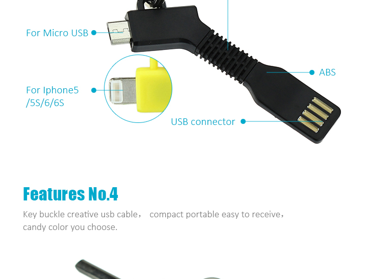 High Grade Keychain Shape Micro USB Data Cable Factory Price OEM Available