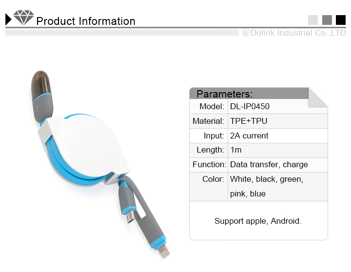 3-in-1 USB Data Sync & Charger Retractable Cable for Smartphones