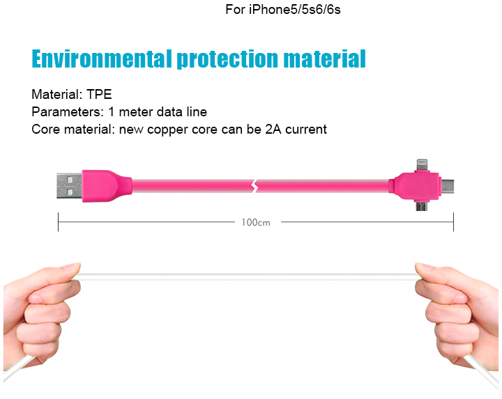 Multiple 1m length 5pin micro usb flat cable for data transmitted and charging with CE,Rohs