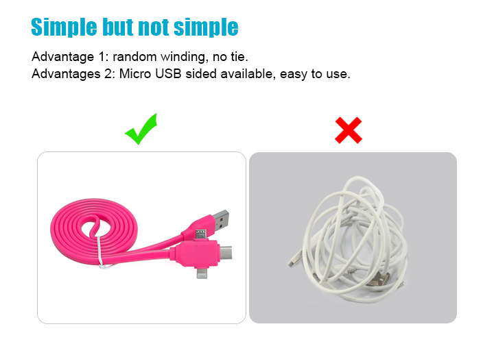 Multiple 1m length 5pin micro usb flat cable for data transmitted and charging with CE,Rohs