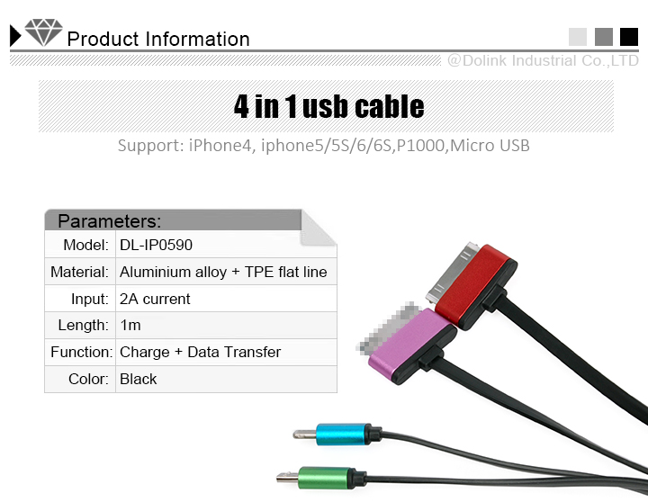 Charging Cable 4 in 1 cable Multifunctional Universal USB Charger Cable for Iphone