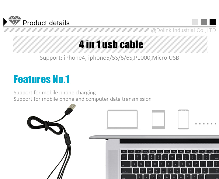 Charging Cable 4 in 1 cable Multifunctional Universal USB Charger Cable for Iphone