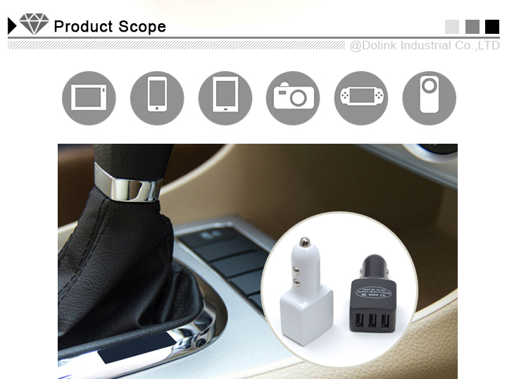 7.2A 3 Port USB Car Charger With Smart Sharing IC for each USB Port