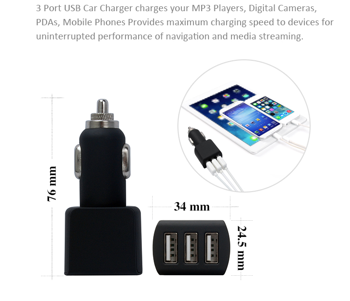 3 Outlet Adapter 5V 4.2A Mobile Car Accessories 3 In 1 Charger Set