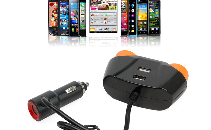 Portable 2 Sockets Cigarette Adapter 4 USB Port Charger for cellphone charging