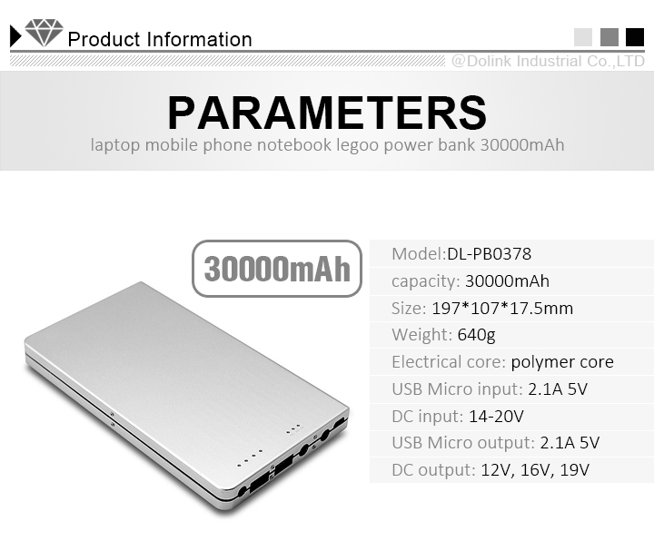 External Battery Pack 30000mAh Capacity Universal Charger Laptop Power Bank
