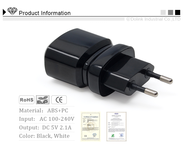 5v 2.1a usb chargers with CE/ROHS/FCC 