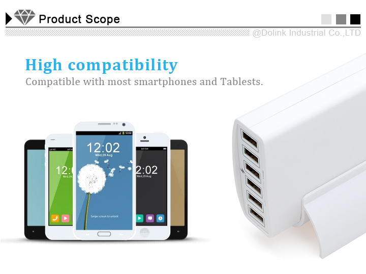 Most Powerful Smart 60W 6 Port 12A Multi USB Charger